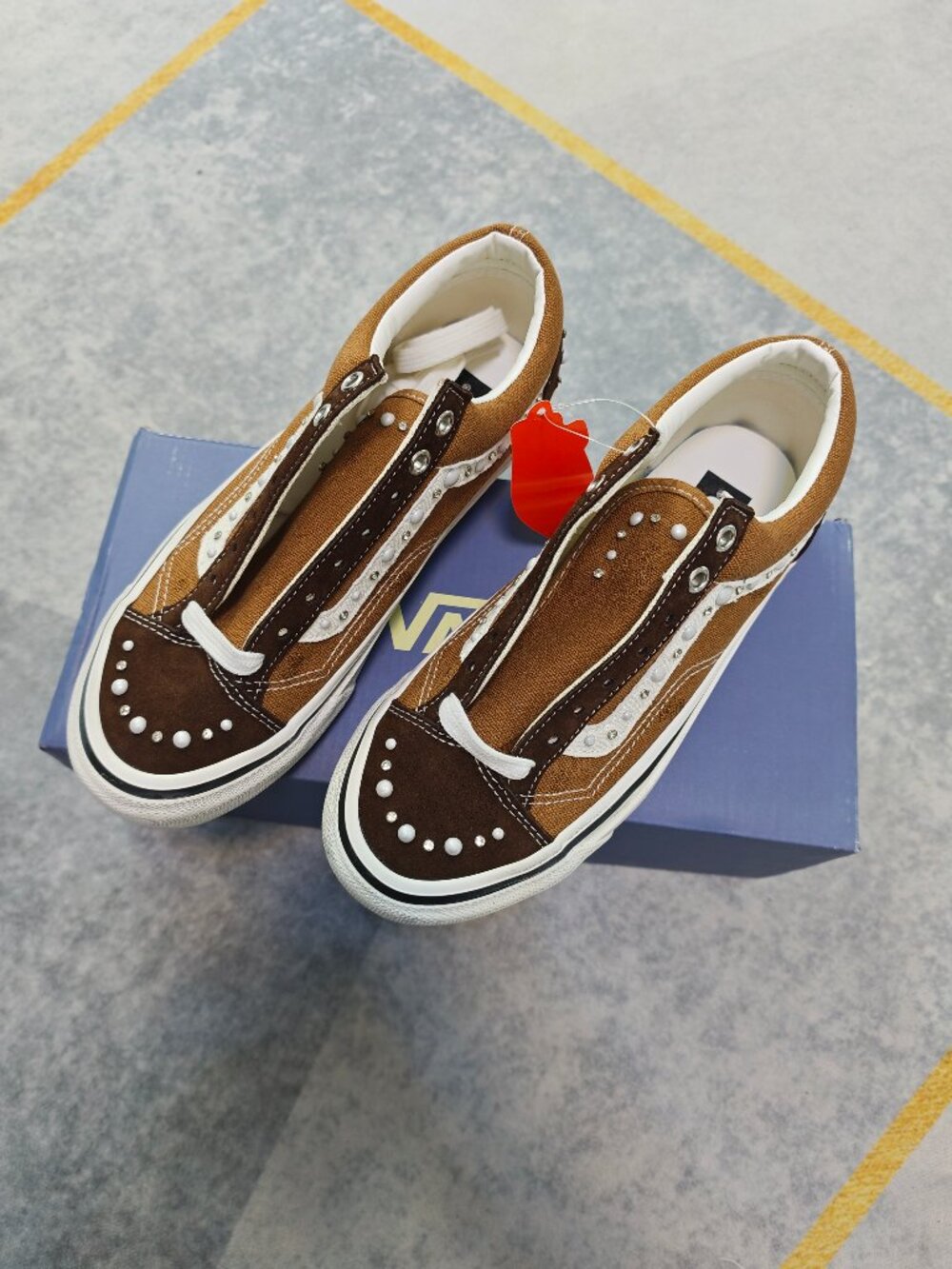 Women's Brown Canvas Slip-On Studded Sneakers